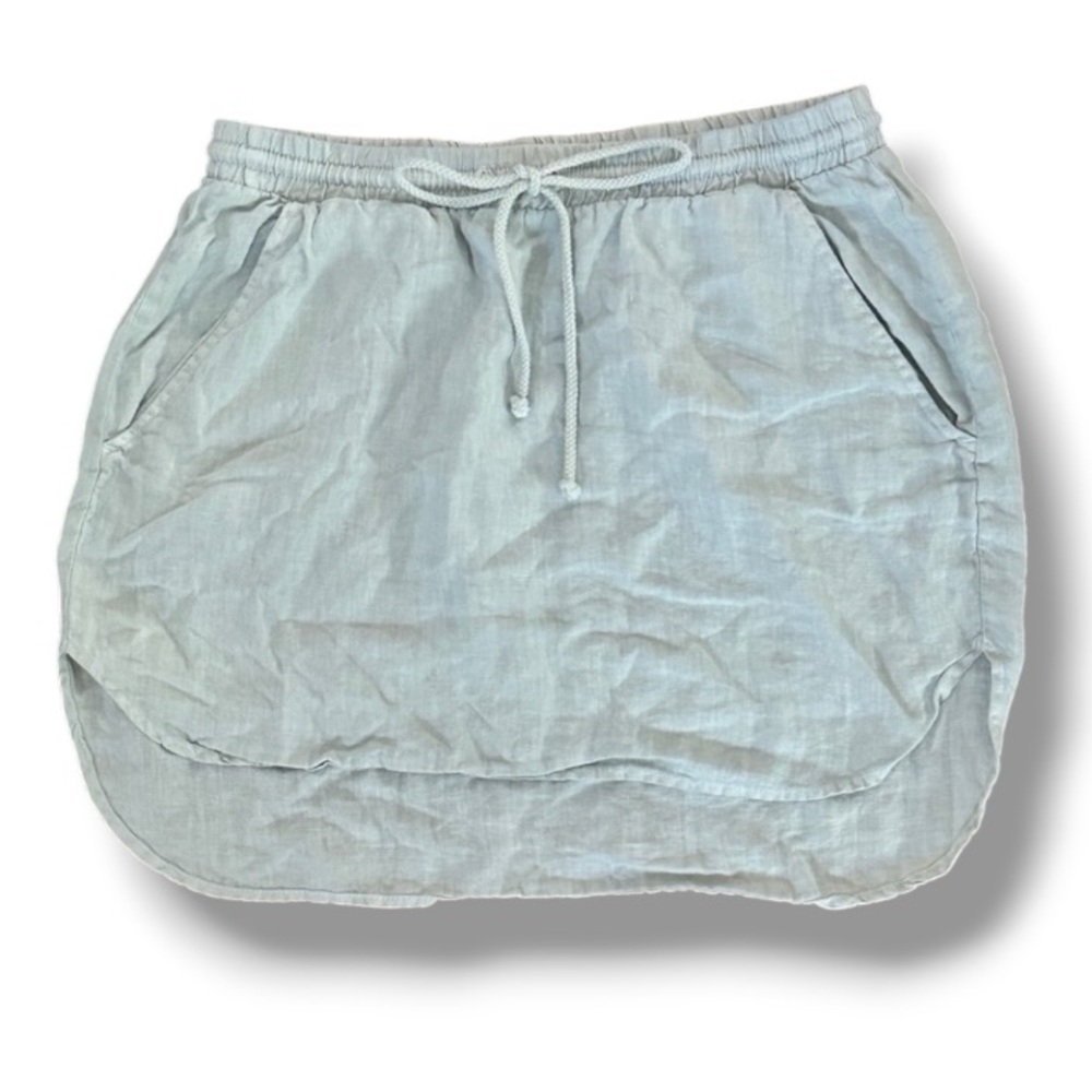Bella Dahl light blue Linen mini skirt Small with pockets elastic waistband